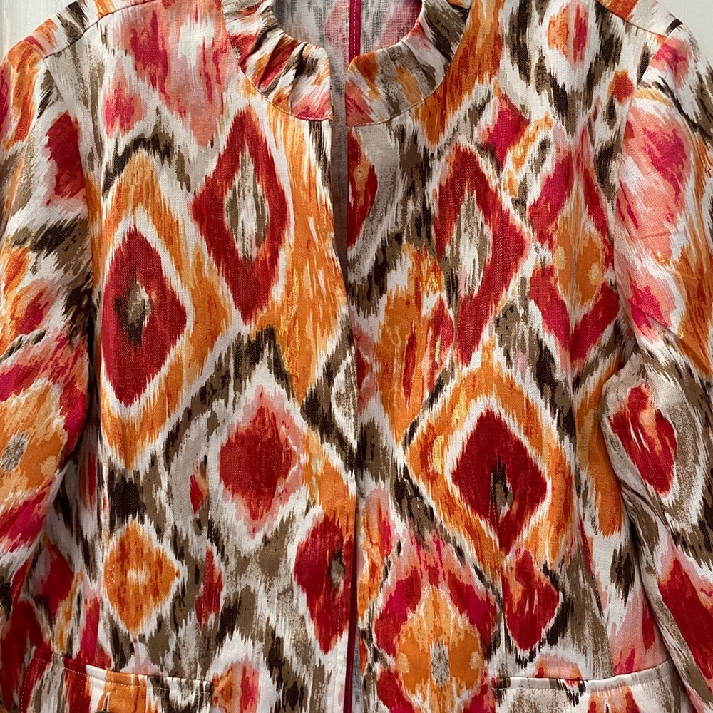 Chico’s Multi Color Ikat Print Open Front Jacket - Picture 3 of 10
